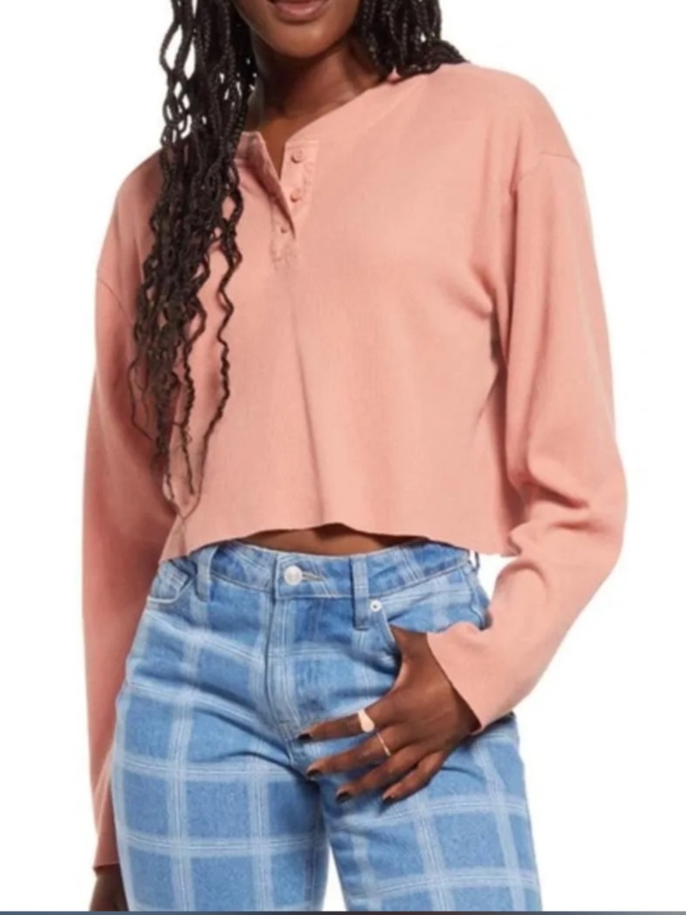 BP. Ribbed Button Crop Top In Dusty Rose